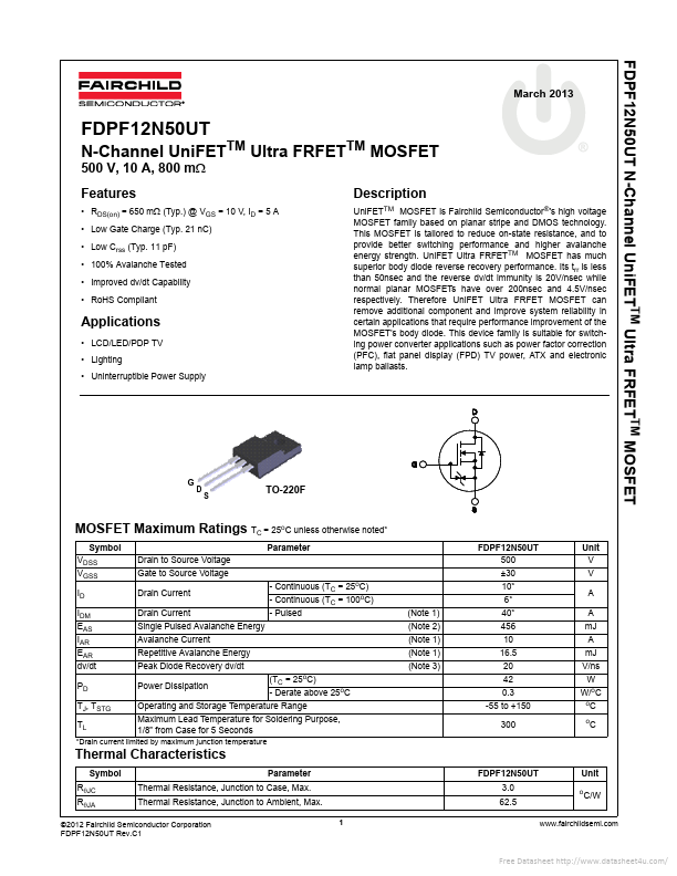 FDPF12N50UT