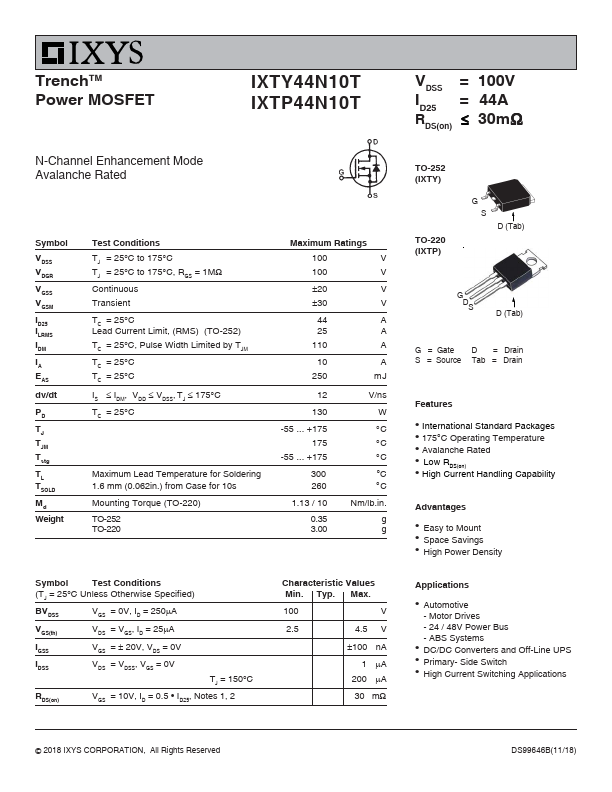 IXTP44N10T