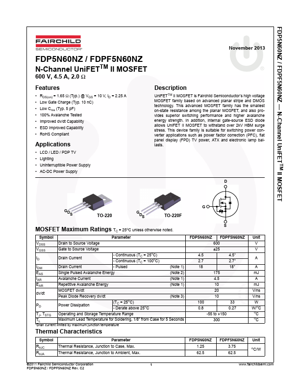 FDPF5N60NZ