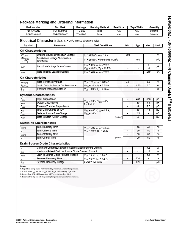 FDPF5N60NZ