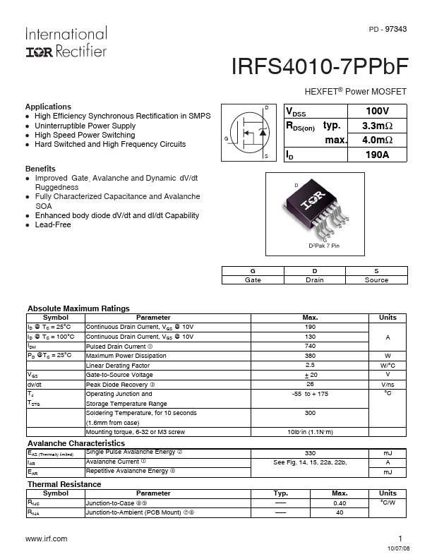 IRFS4010-7PPbF