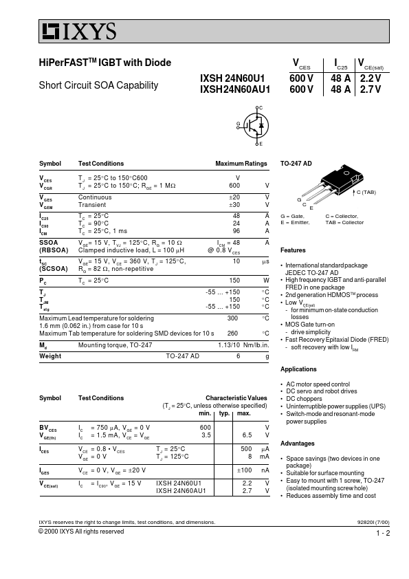 IXSH24N60U1