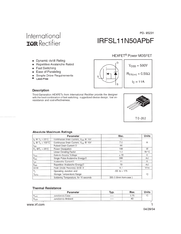 IRFSL11N50APBF