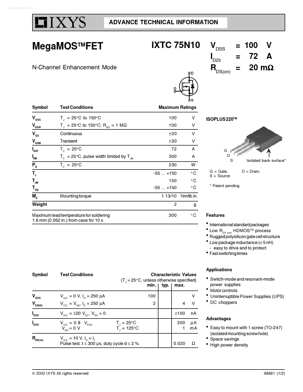 IXTC75N10