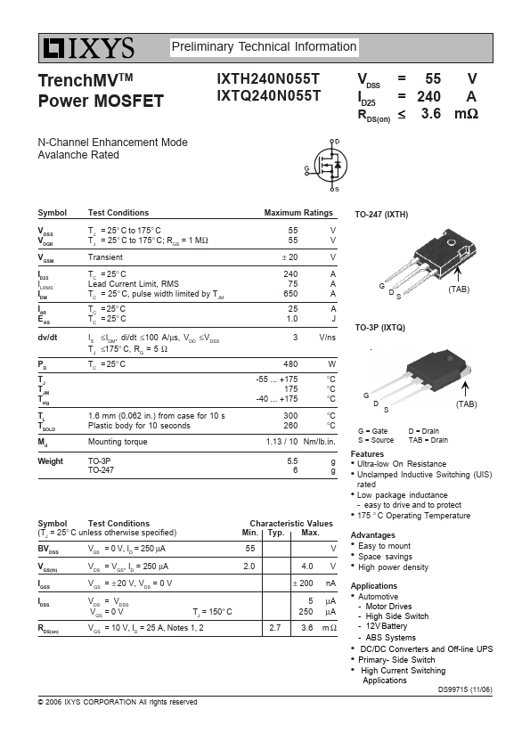 IXTH240N055T