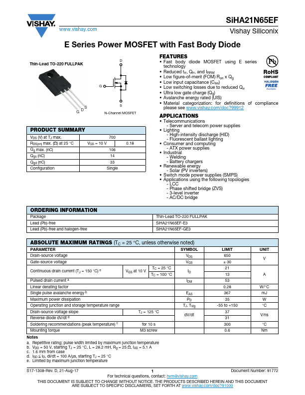 SiHA21N65EF