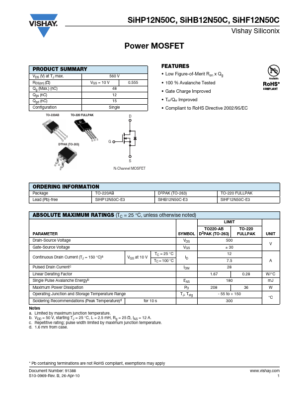 SIHP12N50C