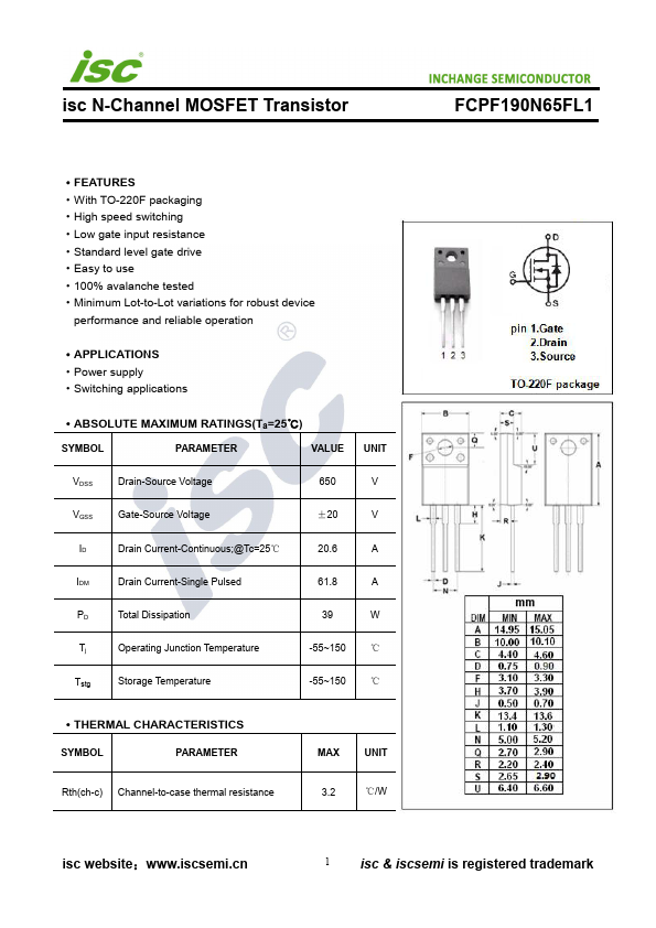 FCPF190N65FL1